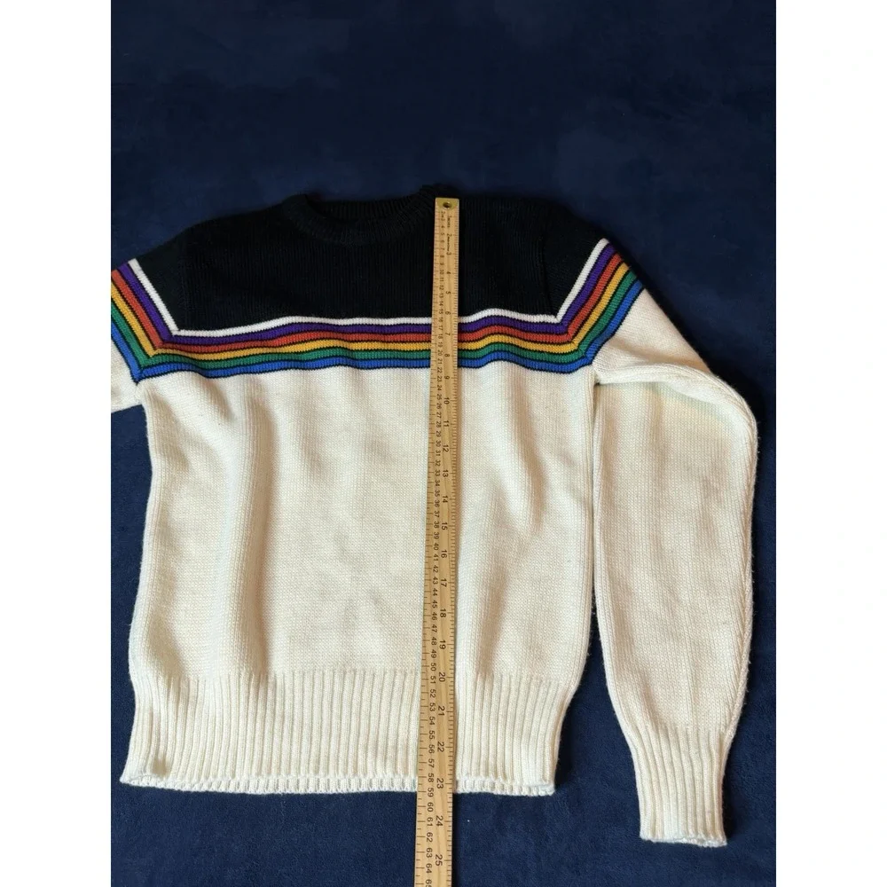 Vtg 70s Fauchon Multicolored Striped Acrylic Knit Sweater Mens Small